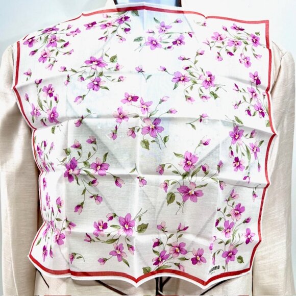 New Set of 3 RENOMA Paris Handkerchief coton 17"pijk blue white green florR(43 - Picture 9 of 10